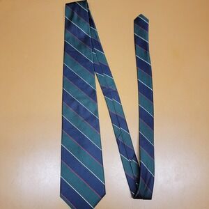 Vintage Tie Handmade All Silk Green Navy Red Stripe Classic Mens Formal